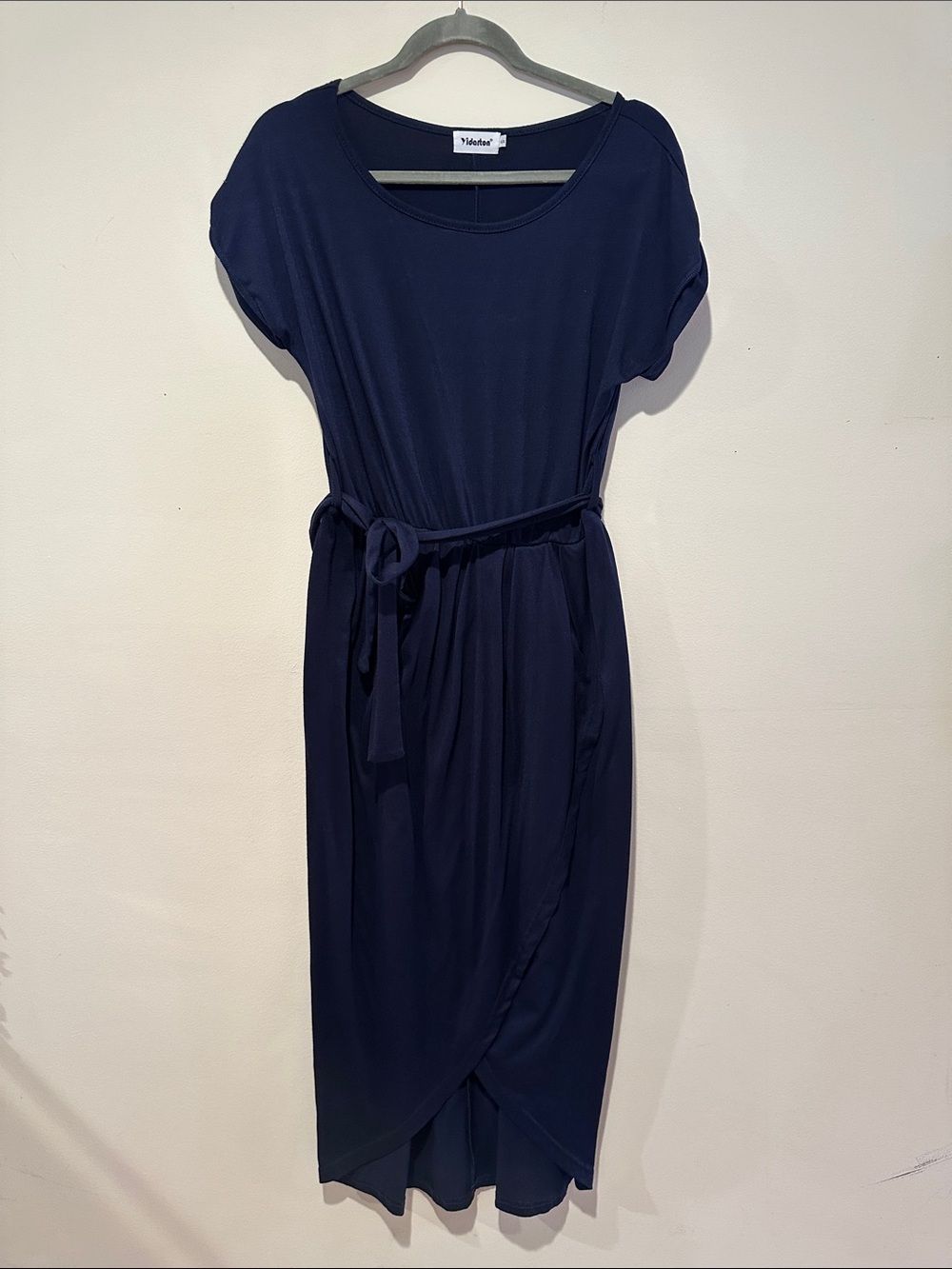 Navy Tie-Waist Midi Dress